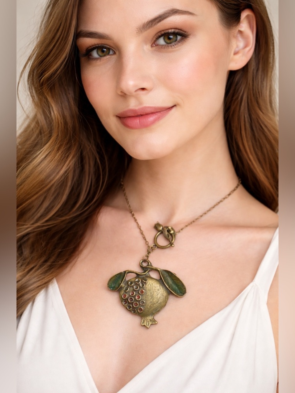 Vintage Pomegranate Pendant Necklace, One-of-a-Kind Boho Statement Necklace - Picture 4 of 9